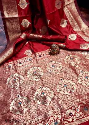 RESHMA Banarasi Silk With Contrast Meenakari Saree In Red Color By Surati Fabric