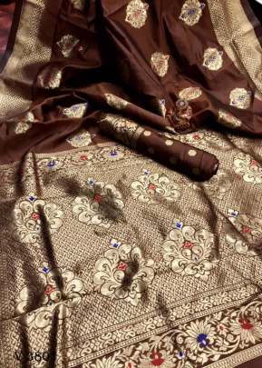 RESHMA Banarasi Silk With Contrast Meenakari Saree In Brown Color By Surati Fabric