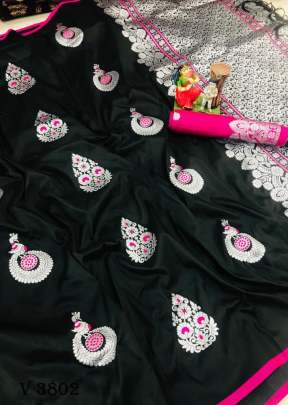 RIVAJ Designer Lichi Silk Saree In Black Color By Surati Fabric 