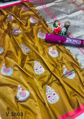 RIVAJ Designer Lichi Silk Saree In Turmeric Yellow Color By Surati Fabric 