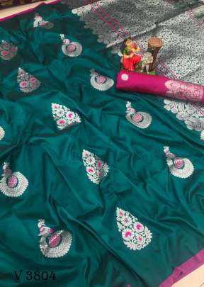 RIVAJ Designer Lichi Silk Saree In Rama Color By Surati Fabric 