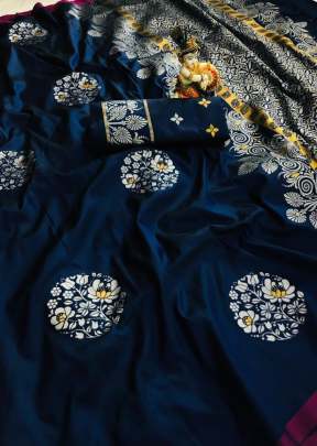 Radhika Lichi Silk Royal Blue Color Saree