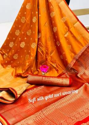 Rajdip Soft Lichi Silk Orange And Red Colour Saree