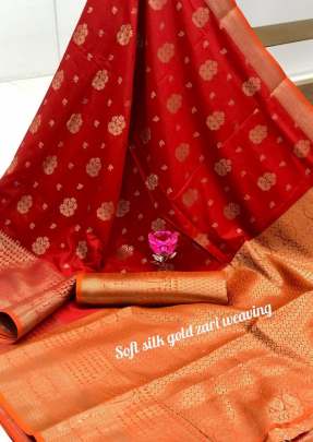 Rajdip Soft Lichi Silk Red And Orange Colour Saree