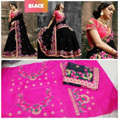  Rangoli silk  black  saree with embroidery work 