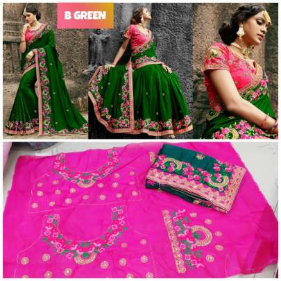 Rangoli silk  dark green saree with embroidery work