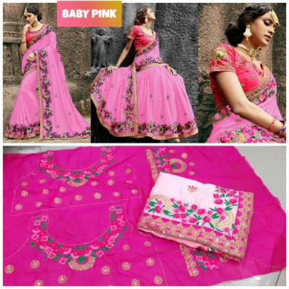  Rangoli silk  pink saree with embroidery work 