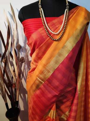 Raw Silk Saree Orange Red