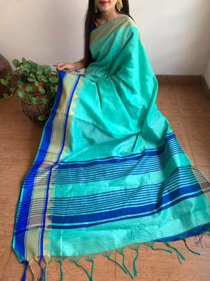 Raw Silk With Khadi Weaving Pallu  n Zari Satin Rama