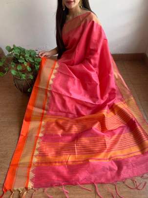 Raw Silk With Khadi Weaving Pallu  n Zari Satin Rani