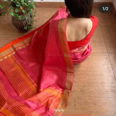 Raw Silk With Khadi Weaving Pallu  n Zari Satin Rani