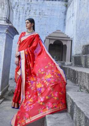 Red Colour Pure Jamadani Weaving Saree With Zari Border