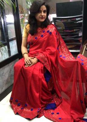 Red Sweroski Saree In Vichitra