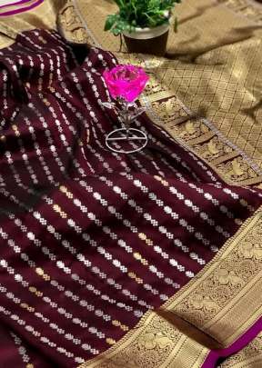 Remo Banarasi Weaving Silk Dark Brown Color Saree