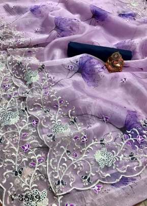 Ridham Organza Silk Saree With Digital Print In lavender Color By Surati Fabric 