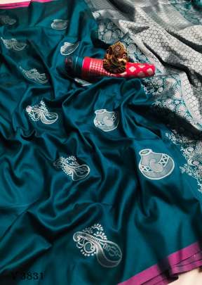 Riyaz Designer Lichi Silk Saree In Rama Color By Surati Fabric 