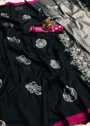 Riyaz Designer Lichi Silk Saree In Black Color By Surati Fabric 
