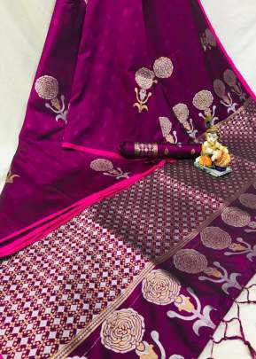 Rose Candy Lichi Silk Rani Colour Saree