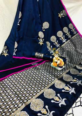 Rose Candy Lichi Silk Royal Blue Colour Saree