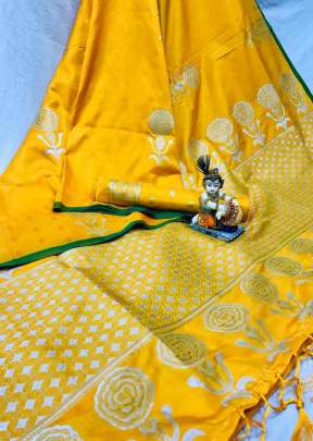 Rose Candy Lichi Silk Yellow Colour Saree