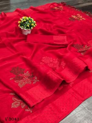 Rutrang fashions Beautiful fancy Red Georgette saree By Zoya