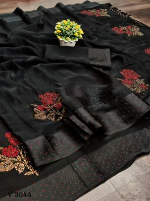 Rutrang fashions Beautiful fancy Black Georgette saree By Zoya