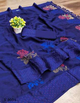 Rutrang fashions Beautiful fancy Dark Blue Georgette saree By Zoya