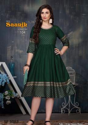 SAANJH  Gold Foil Printed Kurti In 8 Design By Beauty Queen