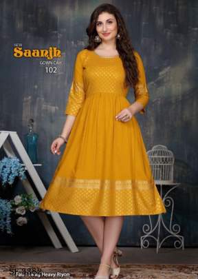 SAANJH  Gold Foil Printed Kurti In 8 Design By Beauty Queen