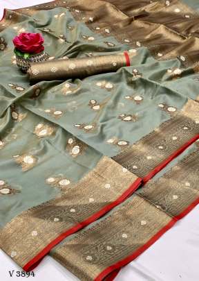 SAMDHAN Organza Saree In Grey Color By Surati Fabric 