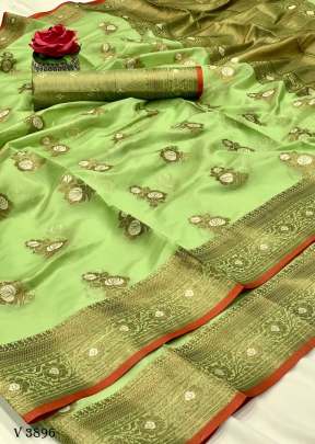 SAMDHAN Organza Saree In Pista Color By Surati Fabric 