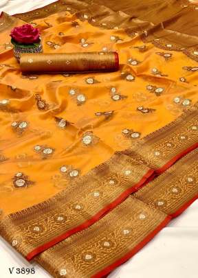 SAMDHAN Organza Saree In Turmeric Yellow Color By Surati Fabric 