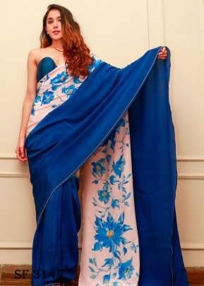 Satin silk saree In Royal Blue Color By KD