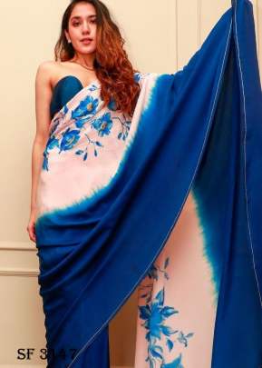 Satin silk saree In Royal Blue Color By KD