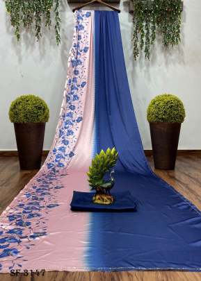 Satin silk saree In Royal Blue Color By KD