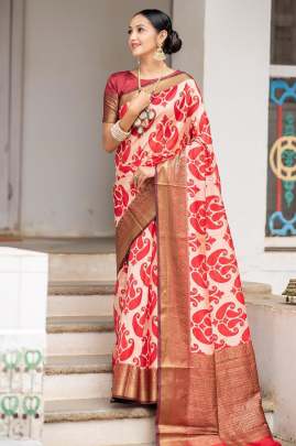 Saundrya Handloom Weaving Silk Peach
