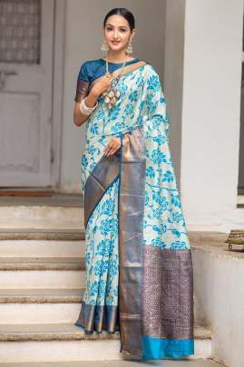 Saundrya Handloom Weaving Silk Sky Blue
