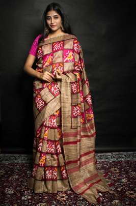 Semi Cotton Silk Red   Pink Colour Saree