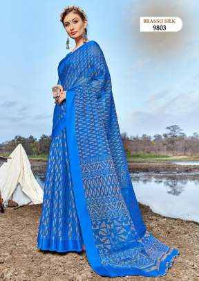 Shani Pure Soft Brraso Silk Blue Colour Saree