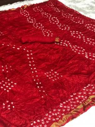 Silk With Zari Pati New Bandhani Red