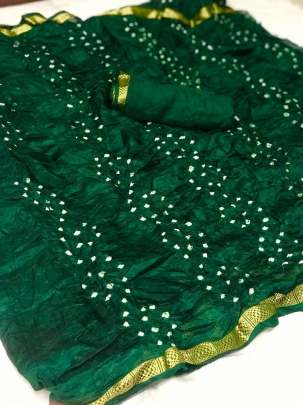 Silk With Zari Pati New Bandhani Green