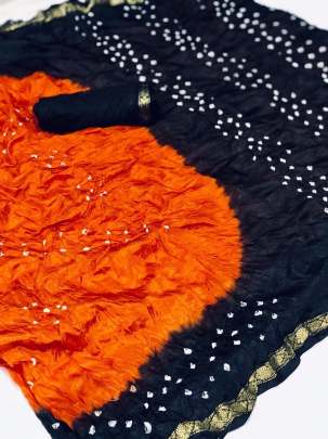 Silk With Zari Pati New Bandhani Orange 