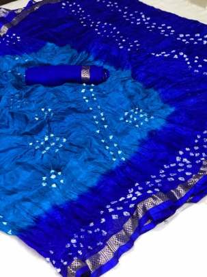 Silk With Zari Pati New Bandhani  Blue