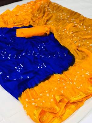 Silk With Zari Pati New Bandhani  Blue