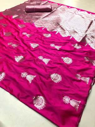 Silver Jumka Zari Pink Colour Saree