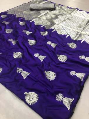 Silver Jumka Zari Purple Colour Saree