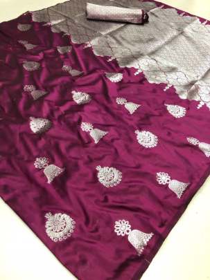 Silver Jumka Zari Rani Colour Saree