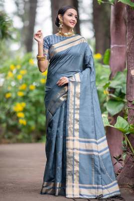 Soft Raw Silk Weaving Grey Colour Saree