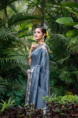 Soft Raw Silk Weaving Grey Colour Saree