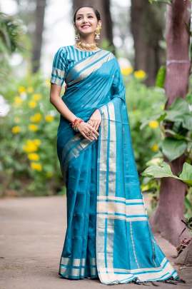 Soft Raw Silk Weaving Sky Blue Colour Saree